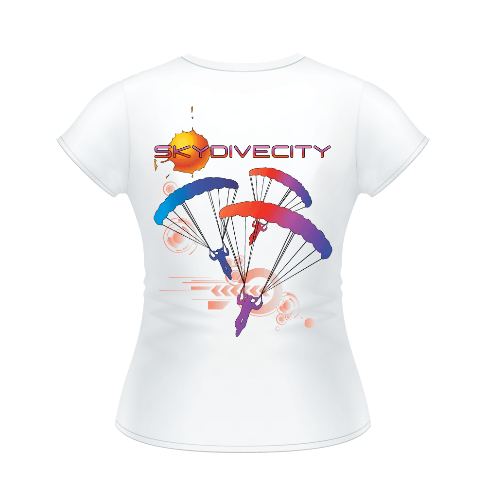 Skydiving T-shirts Skydive City - Sunset - Women`s Colored T-Shirts, Women's Colored Tees, Skydiving Apparel, Skydiving Apparel, Skydiving Apparel, Skydiving Gear, Olympics, T-Shirts, Skydive Chicago, Skydive City, Skydive Perris, Drop Zone Apparel, USPA, united states parachute association, Freefly, BASE, World Record,