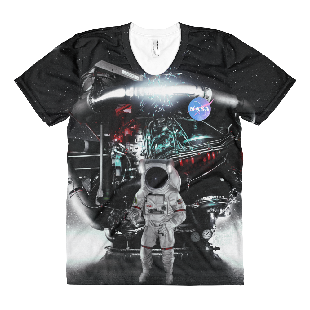 Skydiving T-shirts NASA - Astronaut in Darkness and Meteors - Women's sublimation t-shirt, T-shirt, Skydiving Apparel, Skydiving Apparel, Skydiving Apparel, Skydiving Gear, Olympics, T-Shirts, Skydive Chicago, Skydive City, Skydive Perris, Drop Zone Apparel, USPA, united states parachute association, Freefly, BASE, World Record,